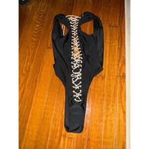 Lace Up Grommet V-neck Black One Piece Swimsuit Small SEXY White Lace Up